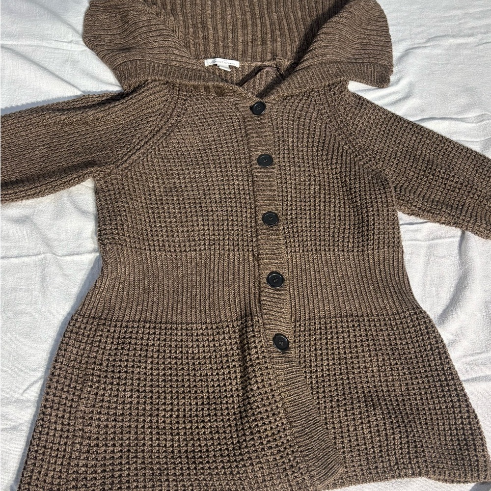 Kenneth Cole‎ Women XL Hooded Knit Cardigan Sweater Brown Cotton Blend - Picture 10 of 16
